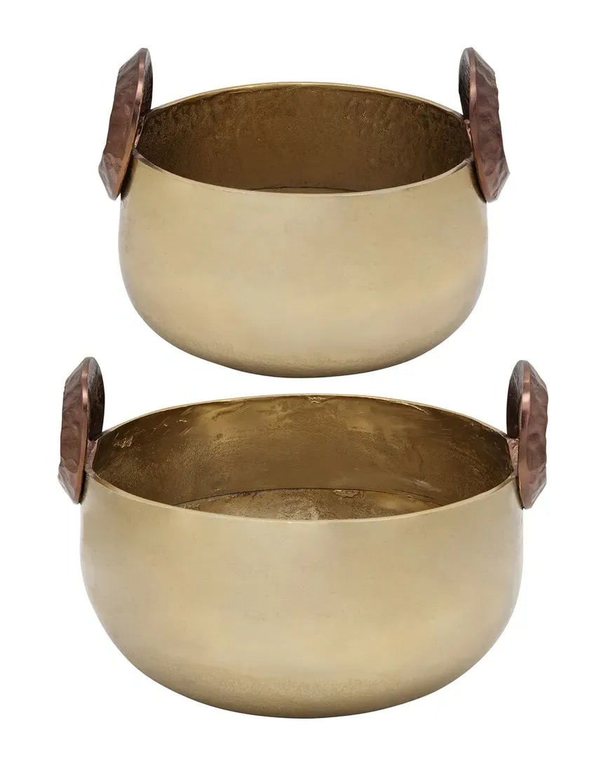 Set of 2 Bowls with Handles - Gold, Stainless Steel