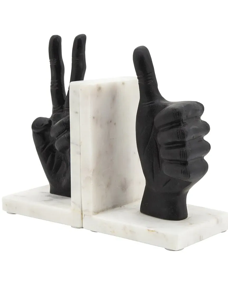 Set of 2 Hand Sign Bookends - Black, Aluminum