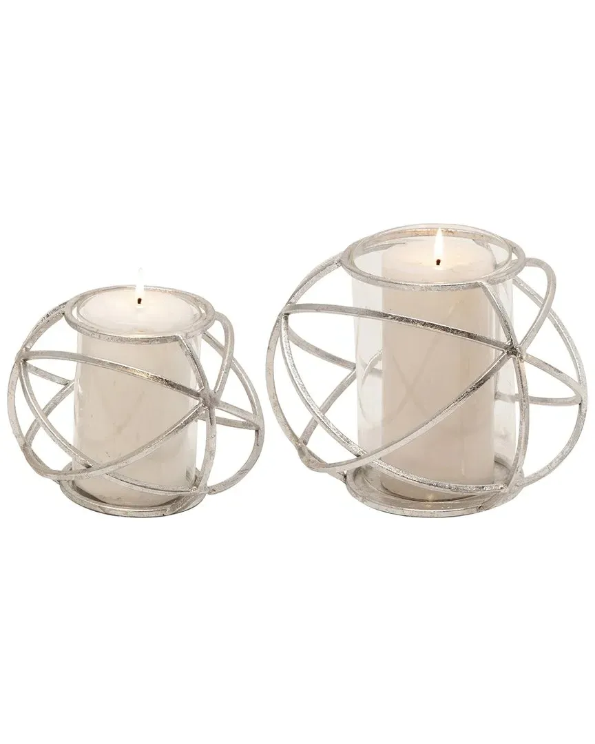 Set of 2 Orb Candle Holders - Silver, Metal image