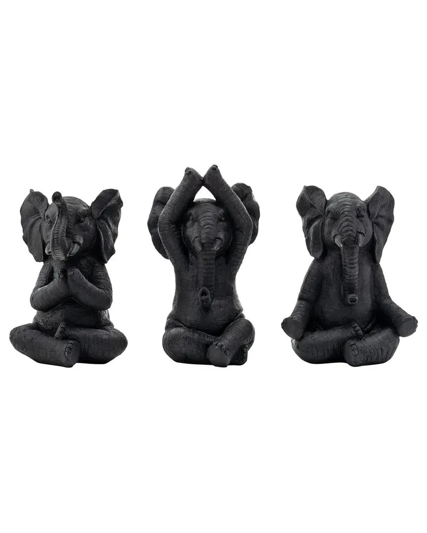 Set of 3 8in Yoga Elephants - Black, Polyresin image