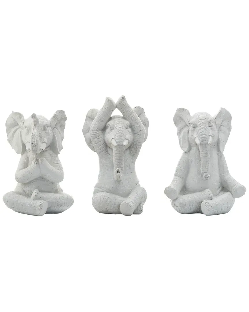 Set of 3 8in Yoga Elephants - White, Polyresin