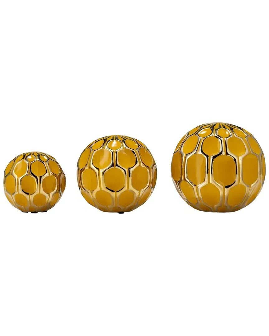 Set of 3 Decorative Orbs - Gold, Ceramic