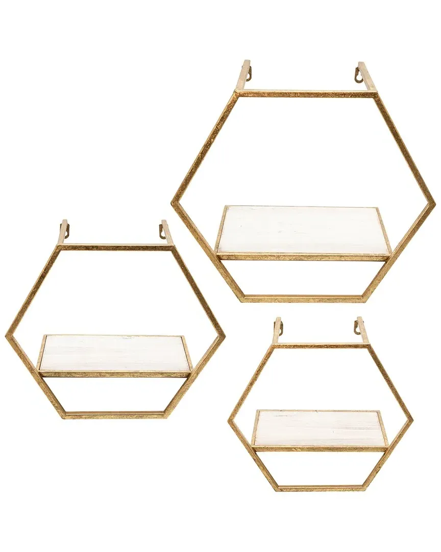 Set of 3 Hexagon Wall Shelves - Gold, Metal