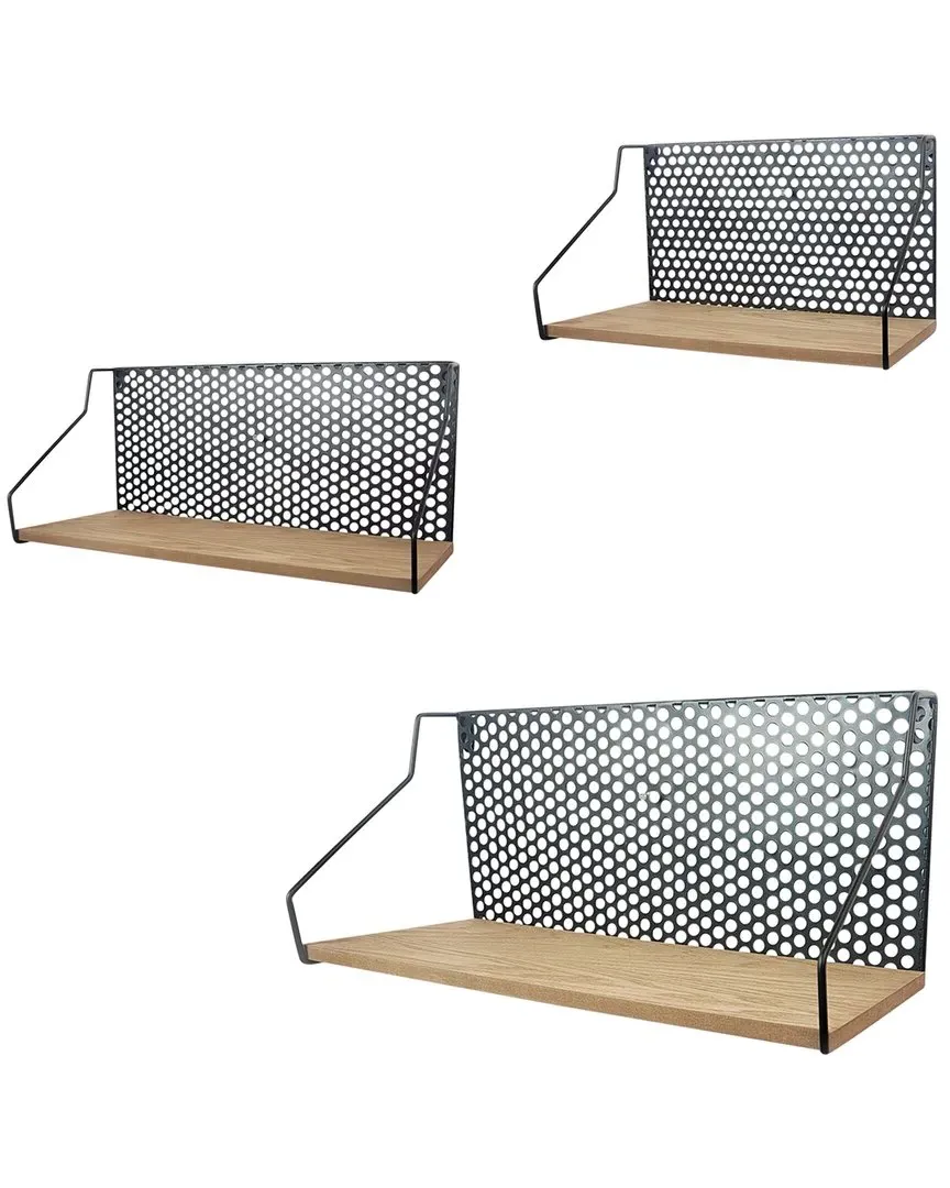 Set of 3 Wall Shelves - Brown, Iron image