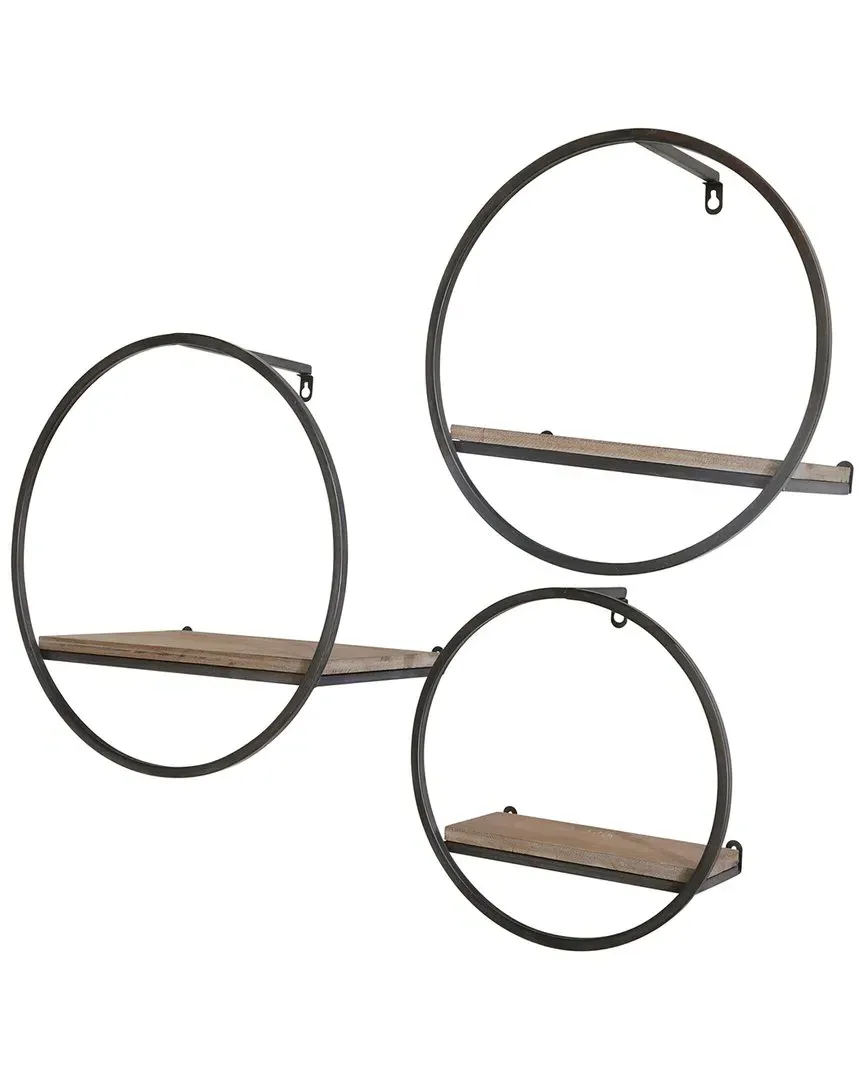 Set of 3 Wall Shelves - Brown, Iron image
