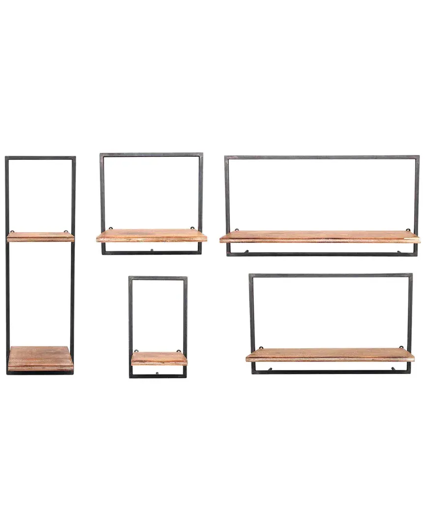 Set of 5 Wall Shelves - Brown, Wood/Metal image