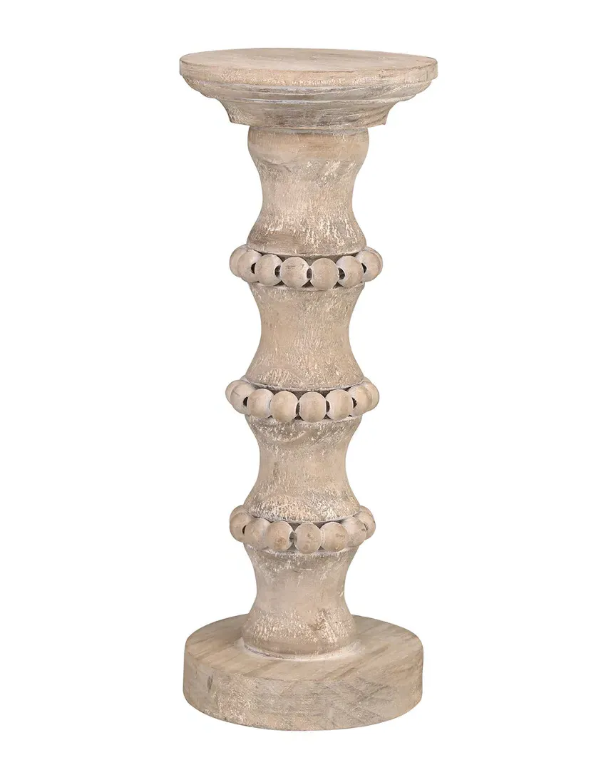 Wooden Banded Bead Candleholder - Brown