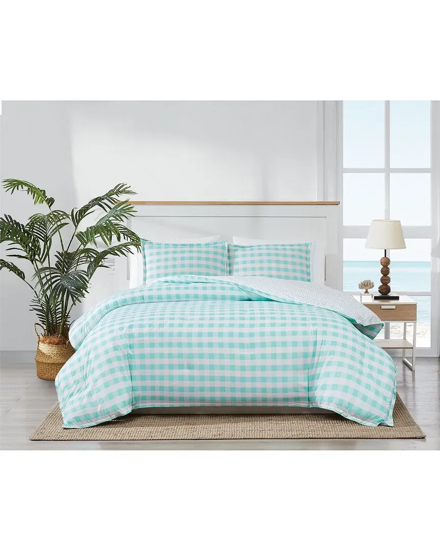 Barnaby Checkham Duvet Set - White/Turquoise, Cotton
