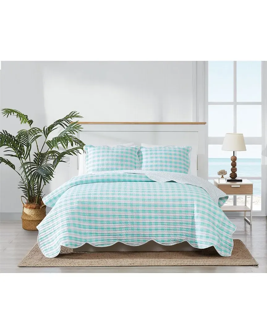 Barnaby Checkham Quilt Set - White/Turquoise, Cotton