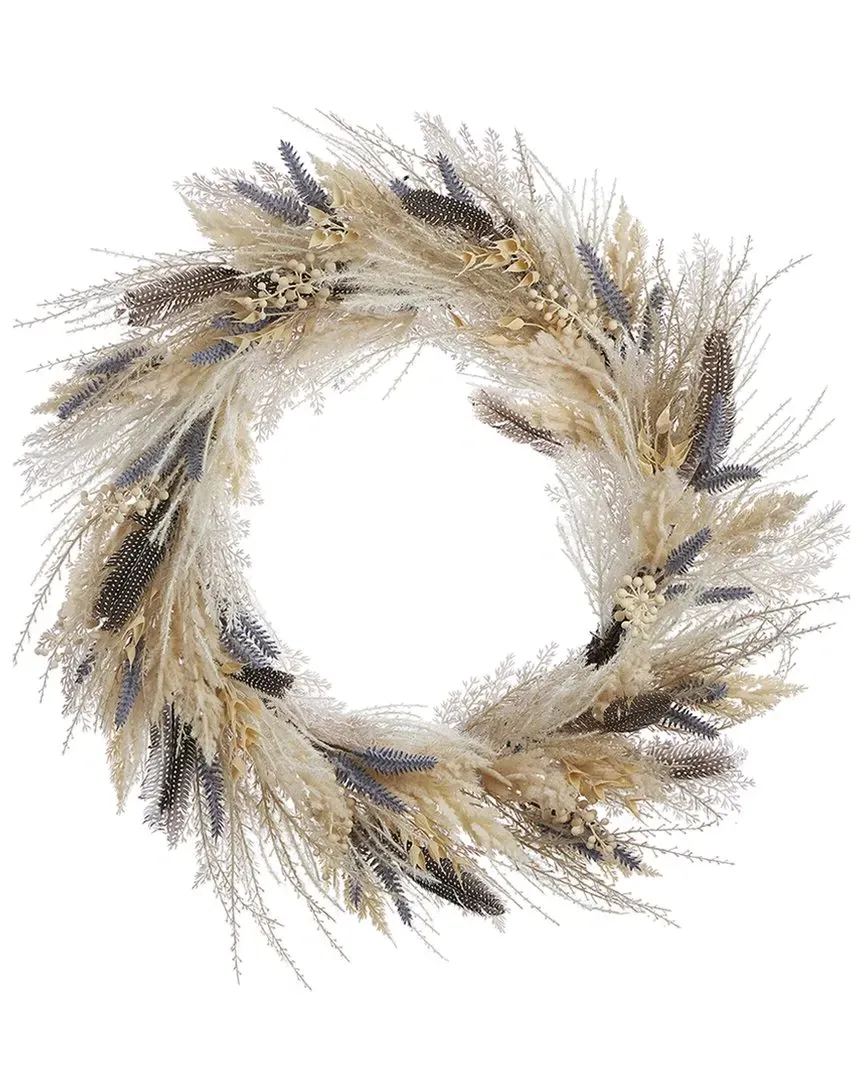 Fall Fields Bouquet 28in Wreath with Feathers - Green