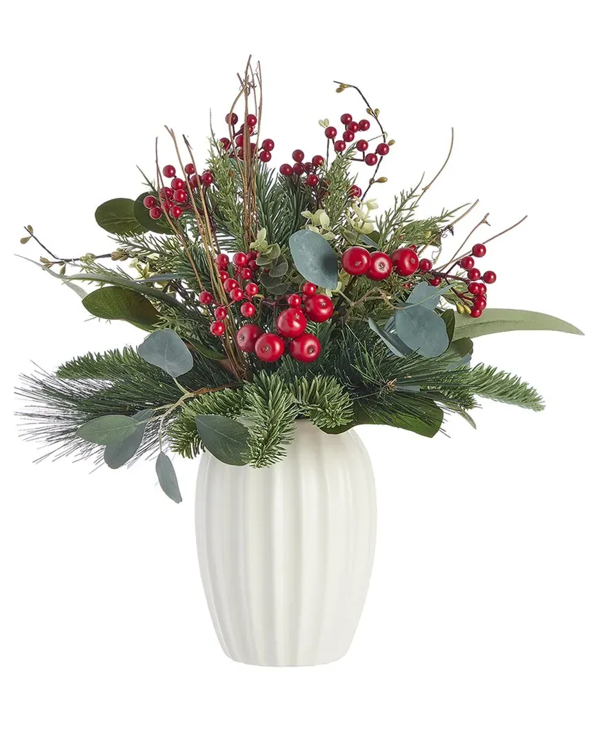 Magnolia Leaf, Eucalyptus & Berry 19in Arrangement - Green image