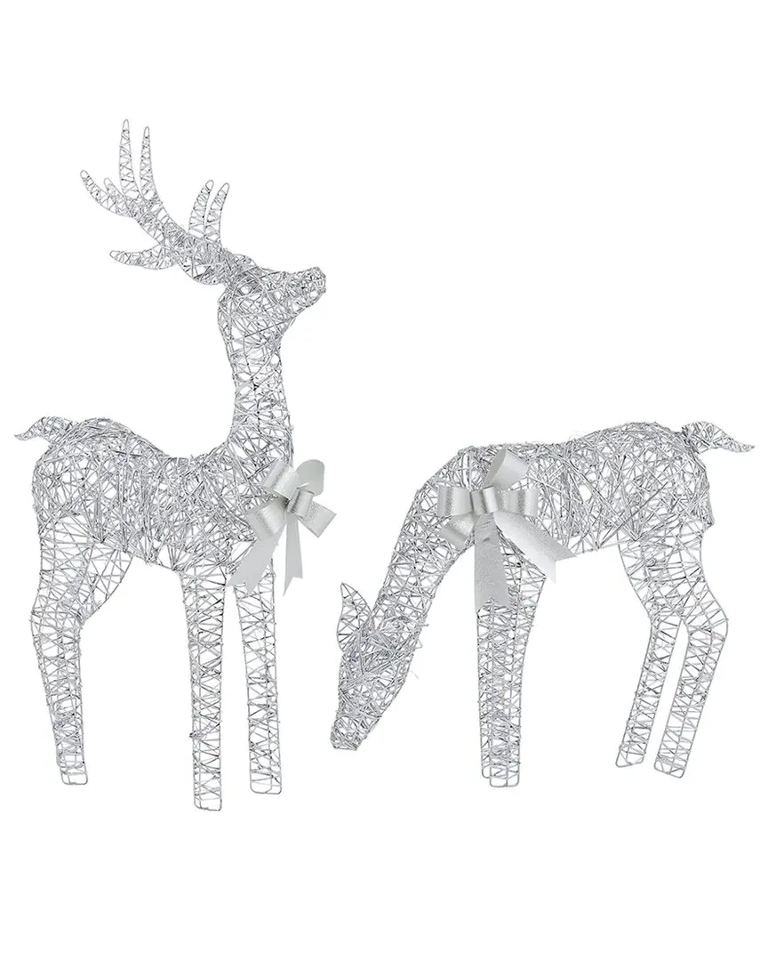 Metallic Reindeer Pre-Lit Decoration - Silver image