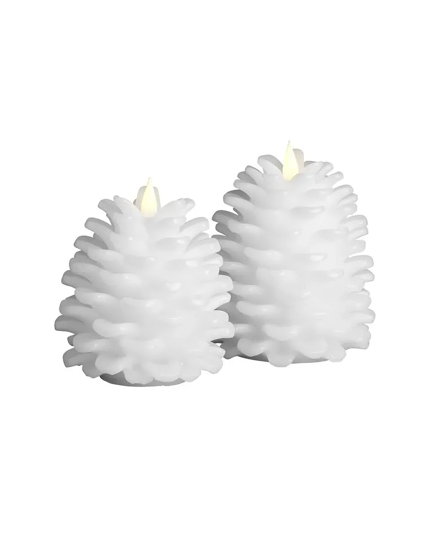 Set of 2 Pinecone Flameless Candles - White