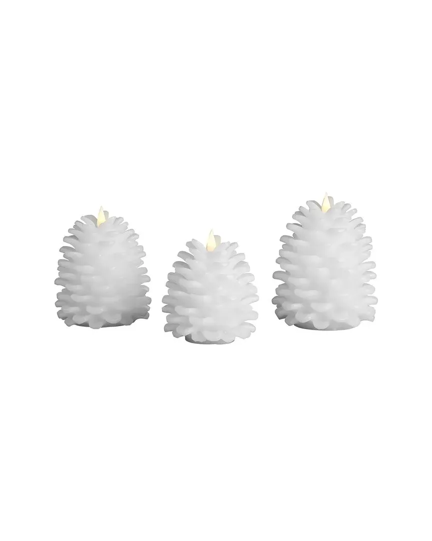 Set of 3 Pinecone Flameless Candles - White image