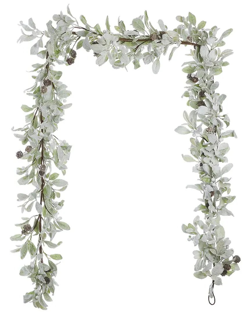 Snowy Lambs Ear & Holly Berry 9ft Garland - Green image