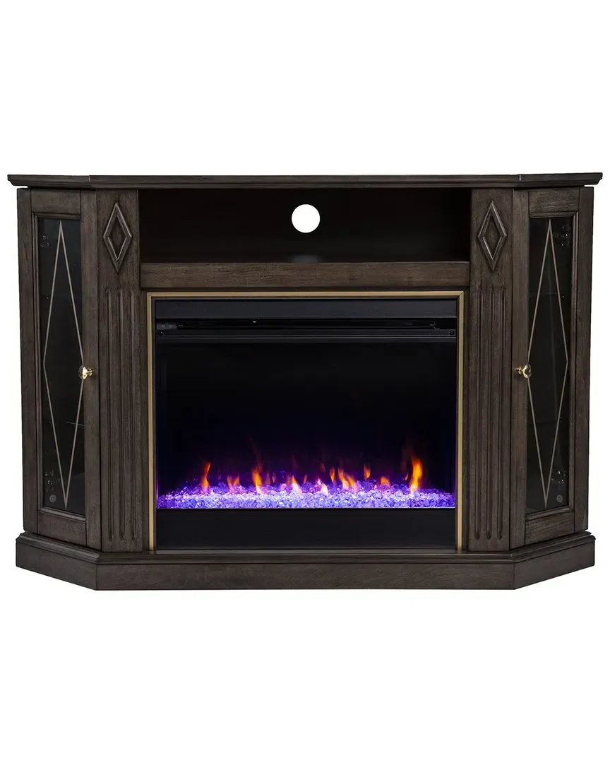 Austindale Color Changing Fireplace with Media Storage - Brown