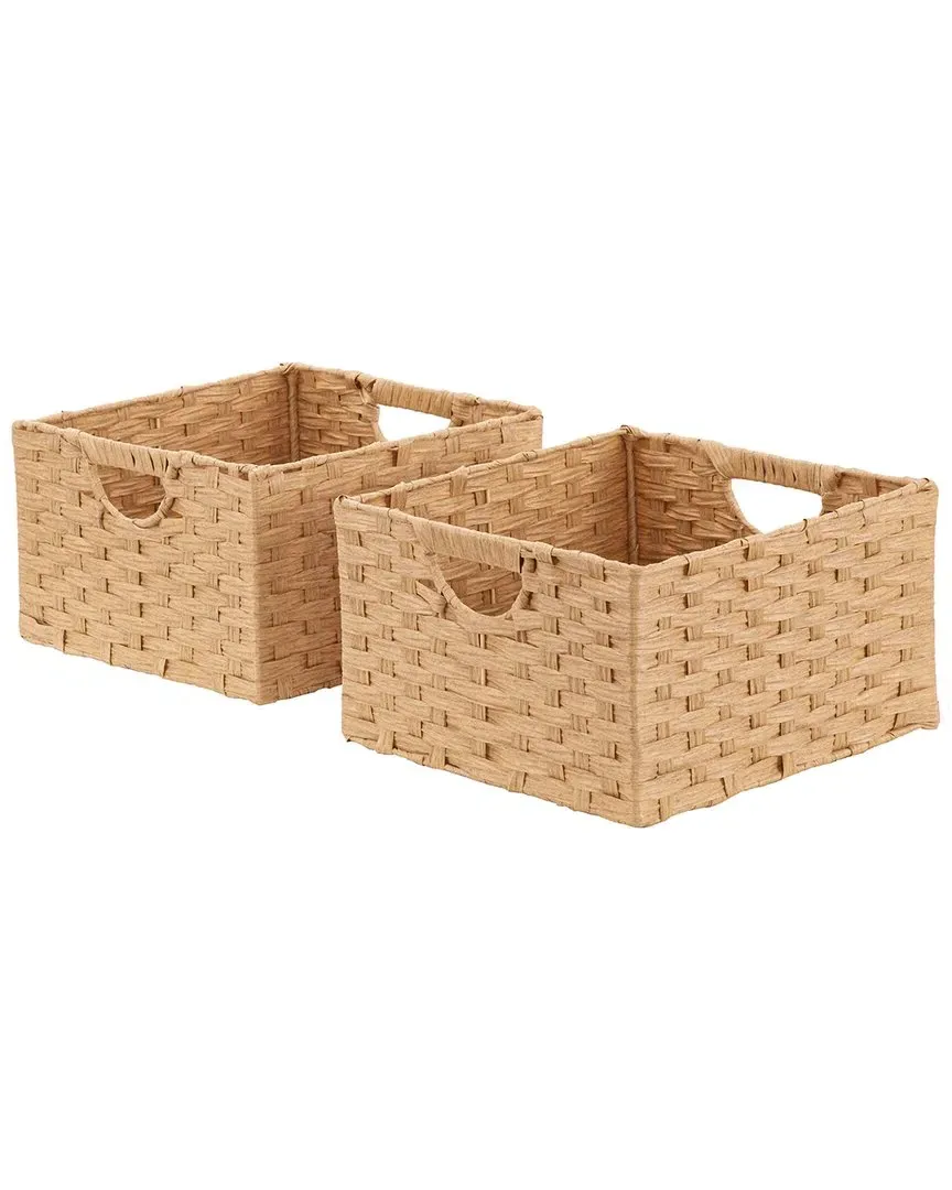 Pack of 2 Square Storage Baskets with Handles - Tan image