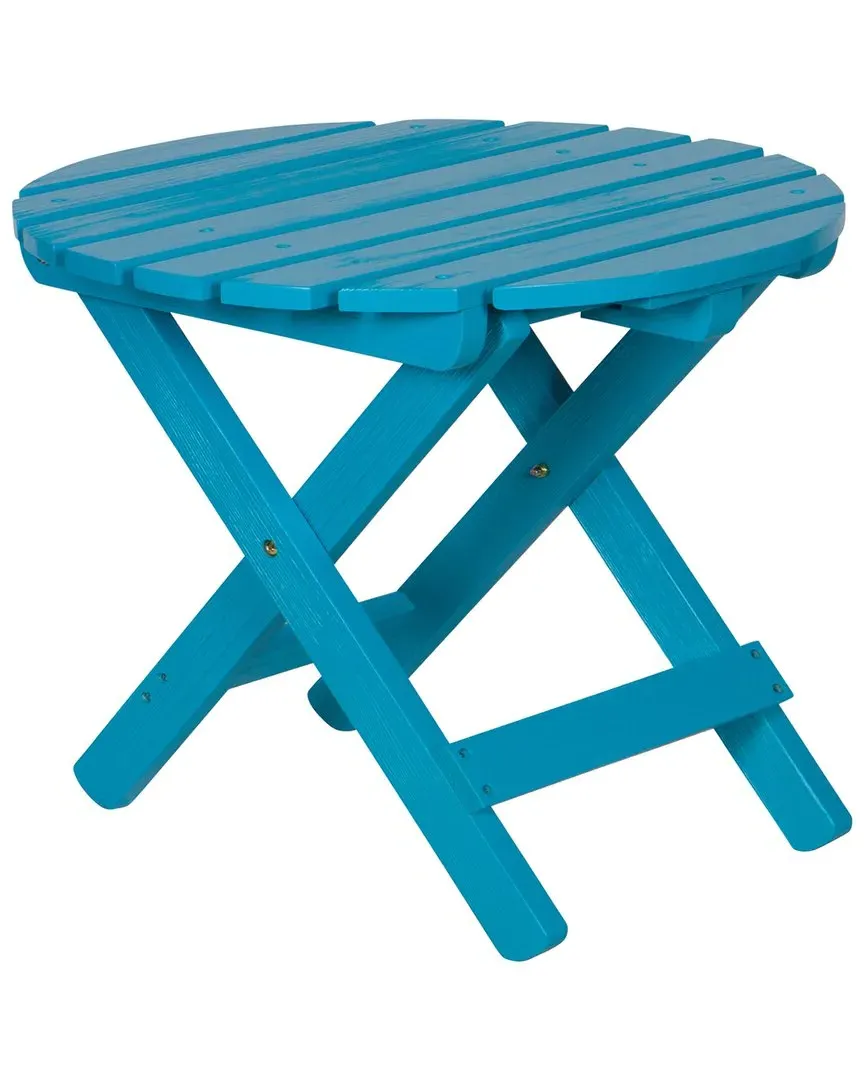 Adirondack Round Folding Table with Hydro-Tex - Aqua, Cedar image