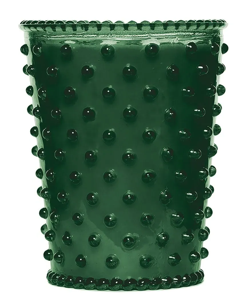 Mahogany Teakwood Hobnail Glass Candle - Green image