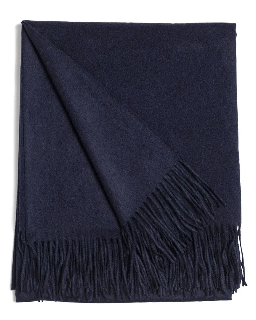 Woven Cashmere Fringed Throw - Navy