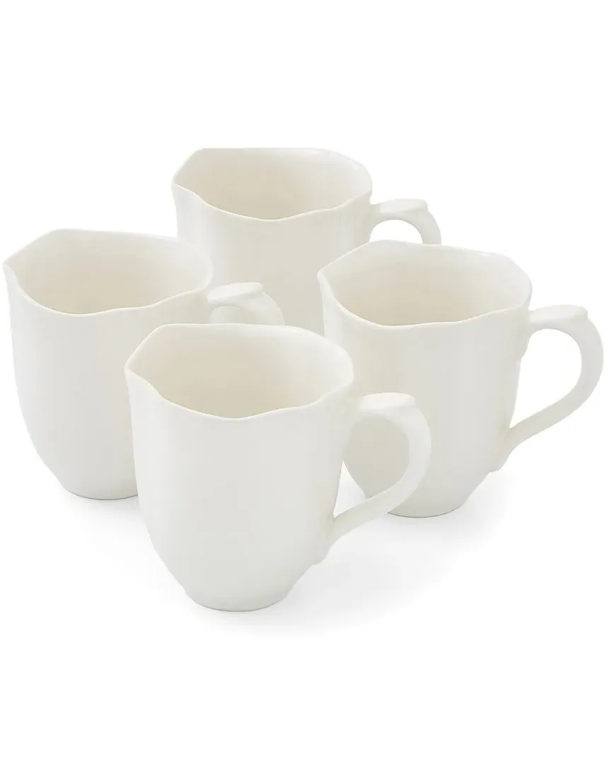 Set of 4 Floret Mugs - White, Stoneware
