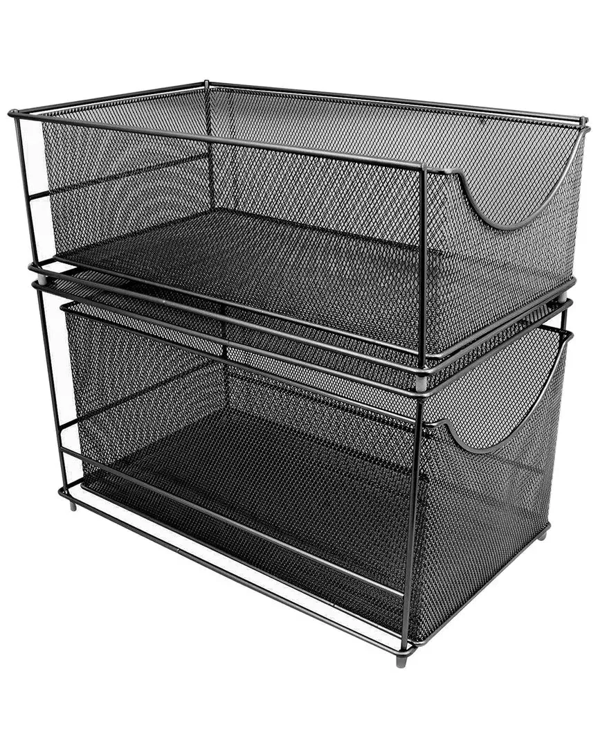 2-Tier Cabinet Organizer with Pull-Out Drawers - Black, Steel Mesh