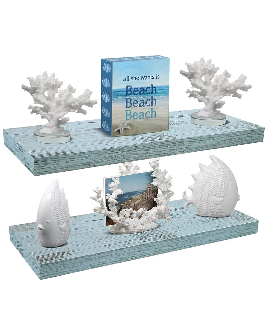 2 Tier Large Floating Shelf - Blue, Faux Wood image