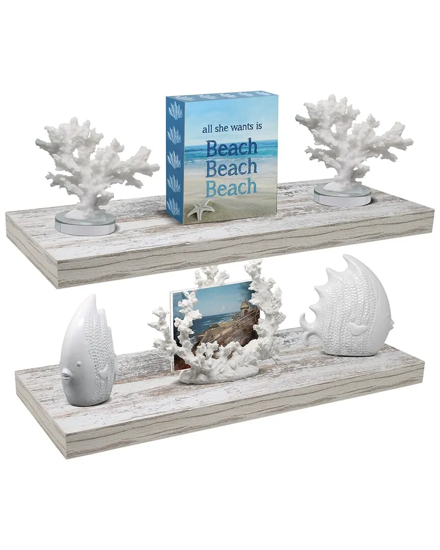 2 Tier Large Floating Shelf - White, Faux Wood