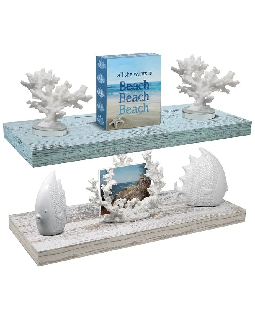 2 Tier Large Floating Shelf - White/Blue, Faux Wood