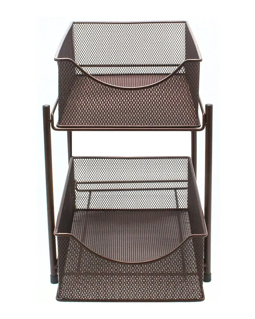 2 Tier Organizer Baskets with Drawers - Brown, Steel Mesh image
