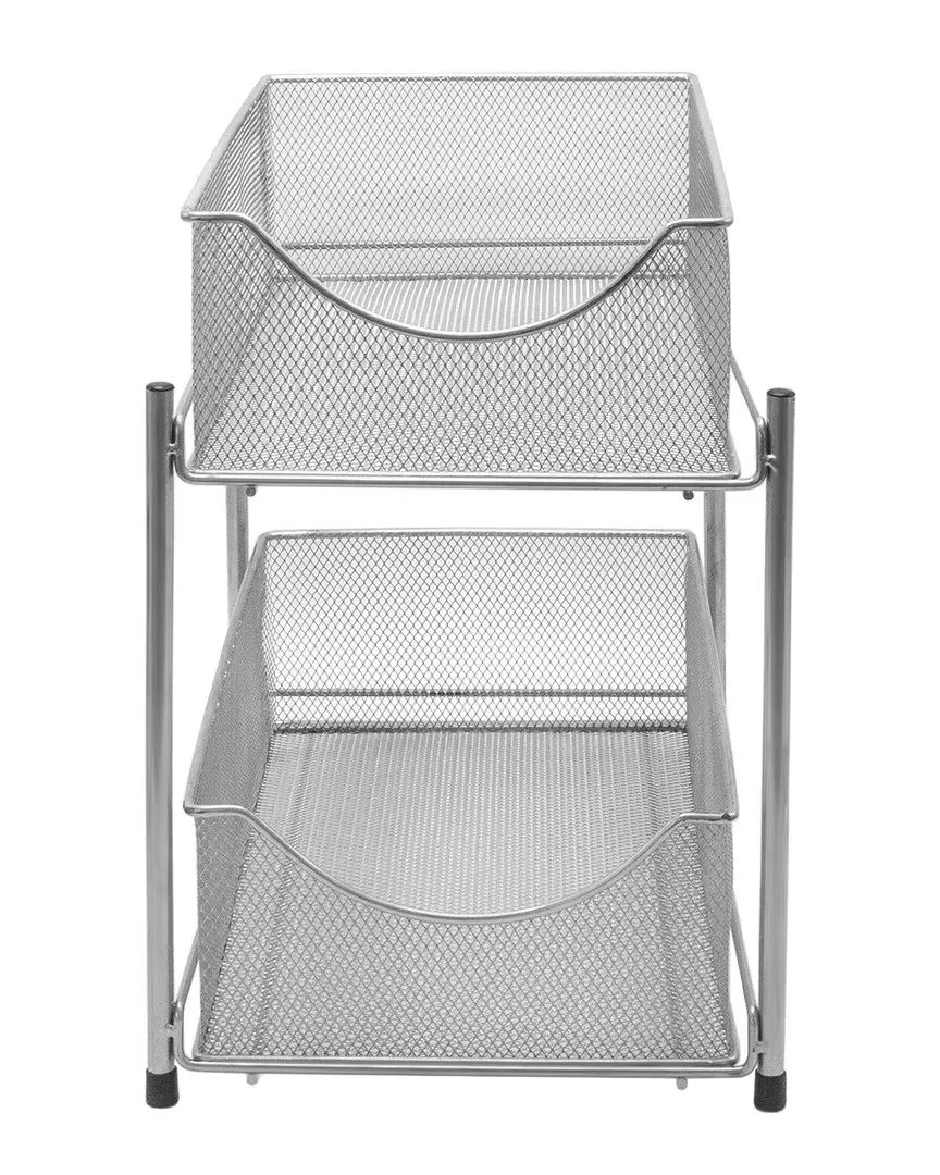2 Tier Organizer Baskets with Drawers - White, Steel Mesh