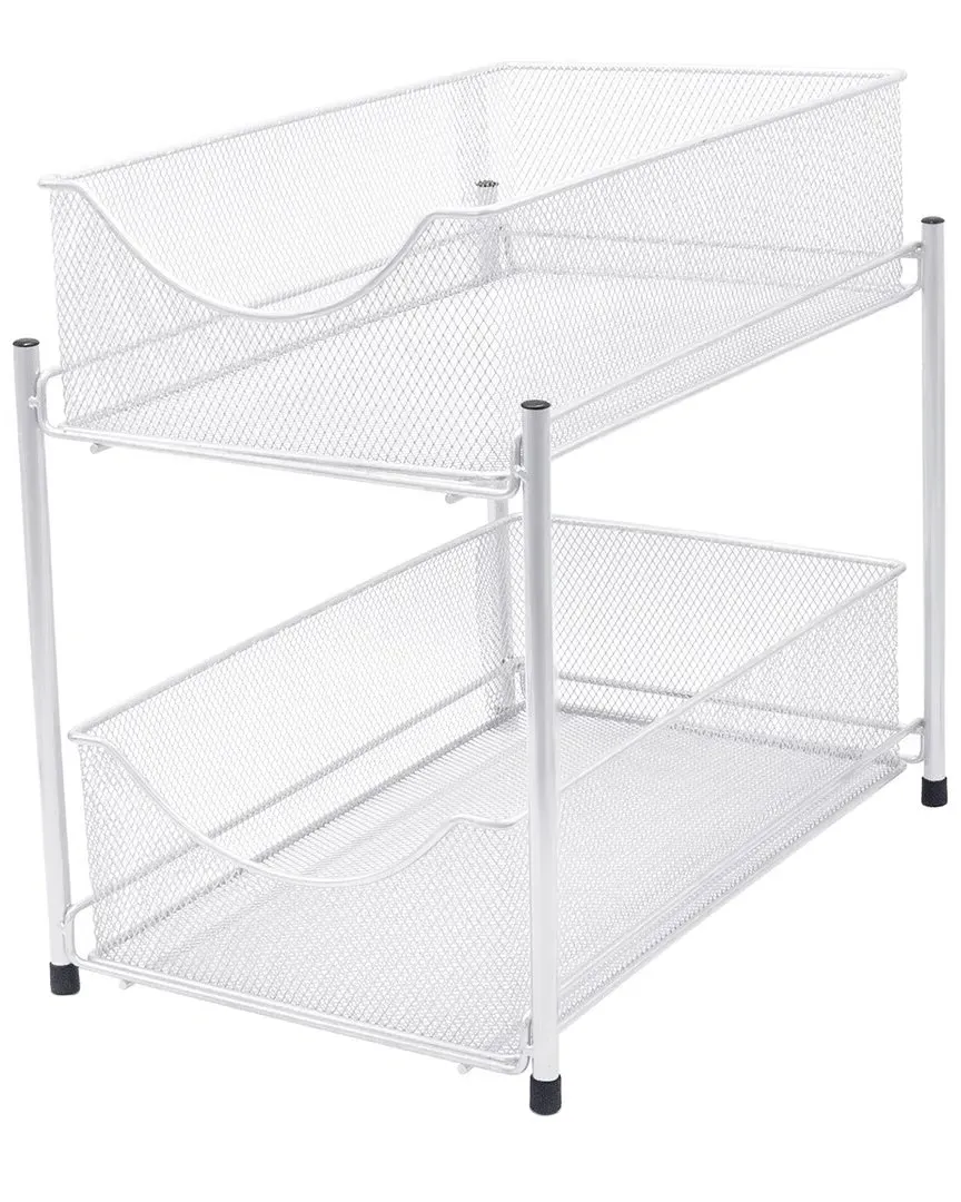 2 Tier Organizer Baskets with Drawers - White, Steel Mesh