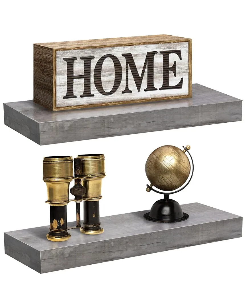 2 Tier Wall Mount Floating Shelves - Grey image