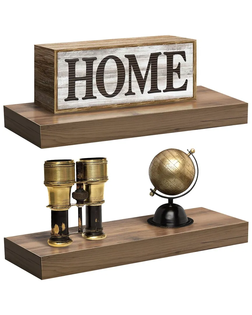 2 Tier Wall Mount Floating Shelves - Mahogany