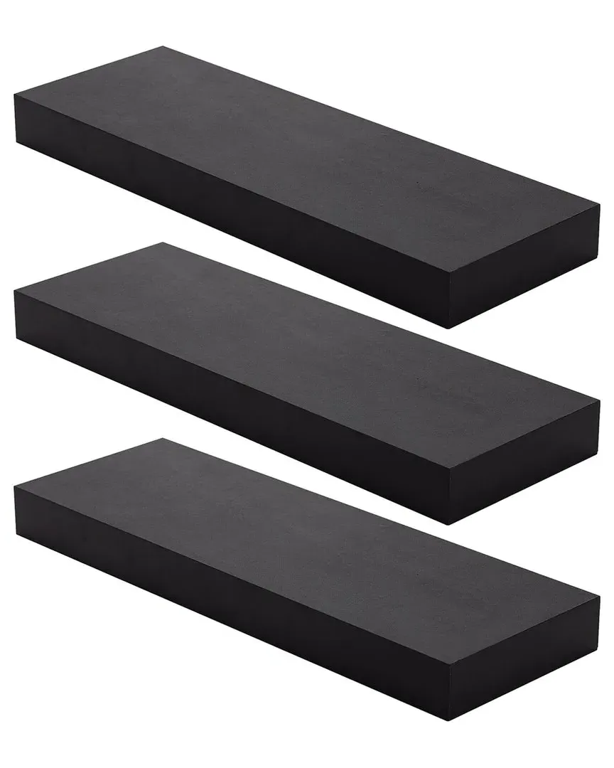 3 Pack Rectangle Floating Shelf Set - Black, MDF Wood image