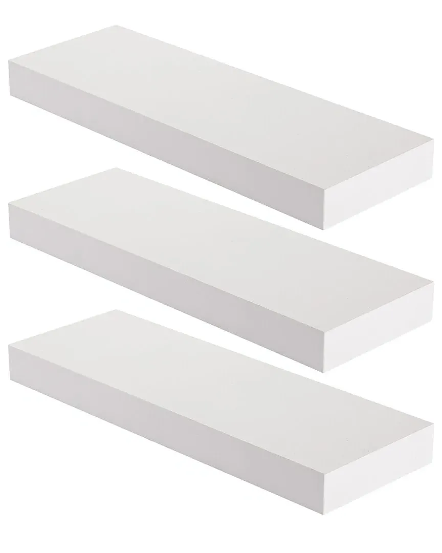 3 Pack Rectangle Floating Shelf Set - White, MDF Wood