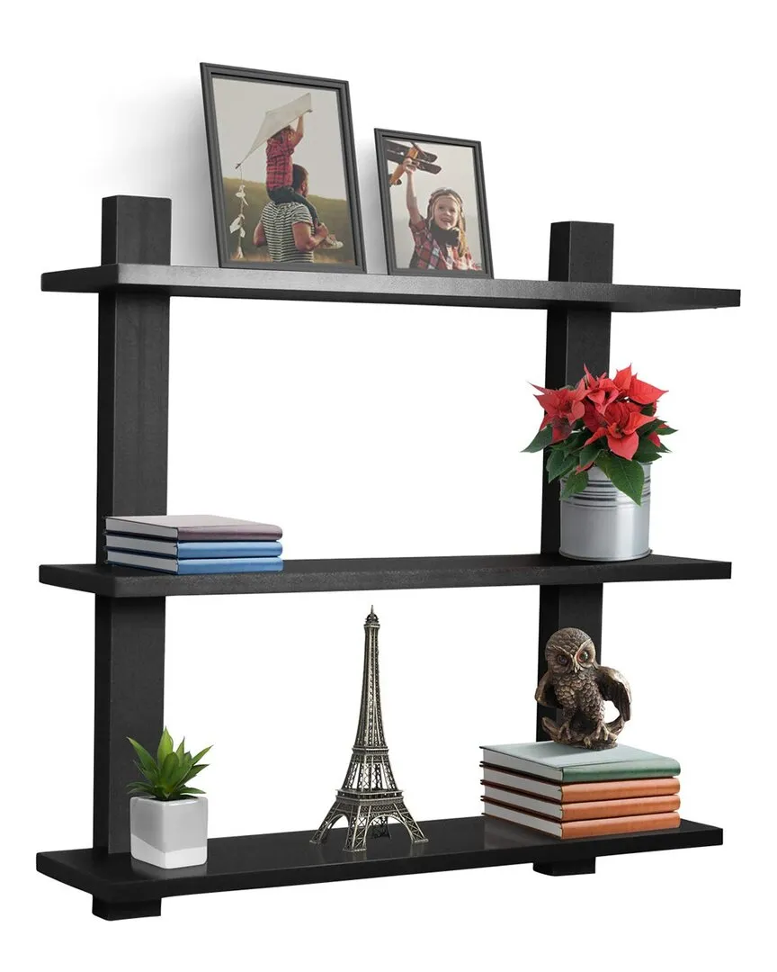 3 Tier Floating Shelves - Black, MDF Wood image