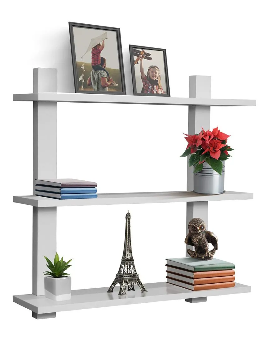 3 Tier Floating Shelves - White, MDF Wood