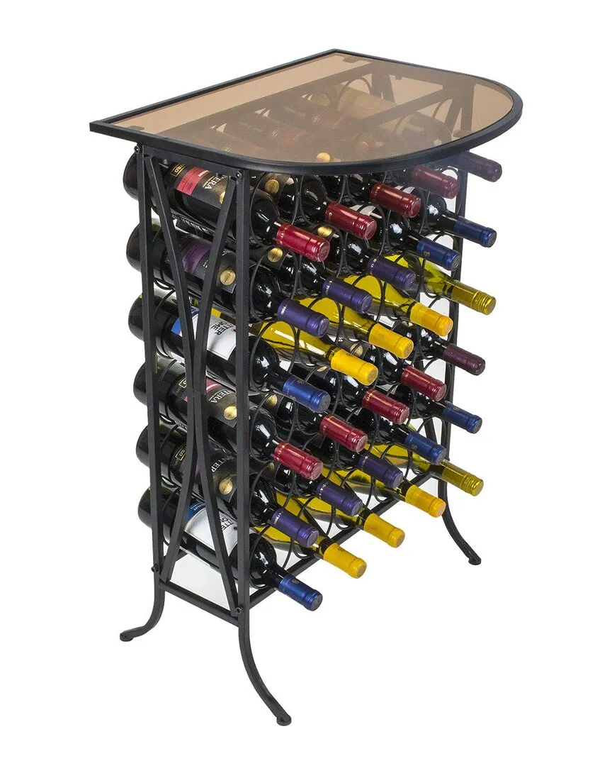 30 Bottle Wine Rack with Glass Top - Black, Metal