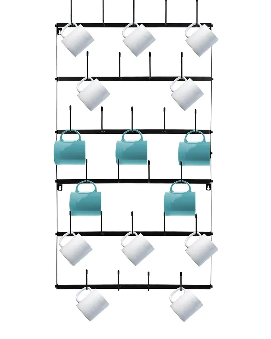 6-Tier Wall Mounted Mug Rack - Black, Metal image