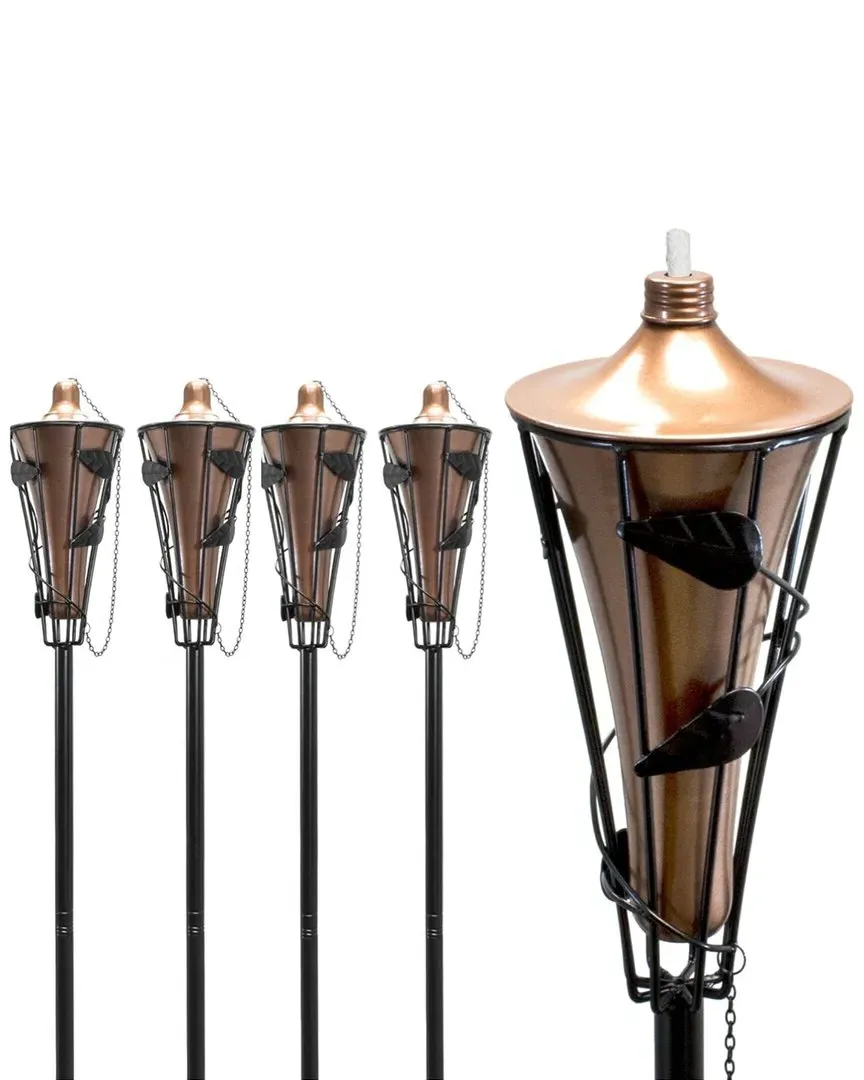 60-Inch Metal Patio Torches 4-Pack - Bronze