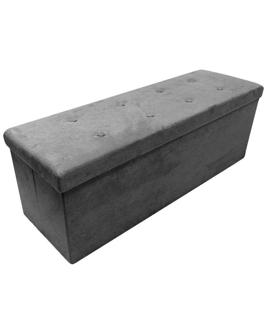 Foldable Storage Bench - Black, Faux Suede image