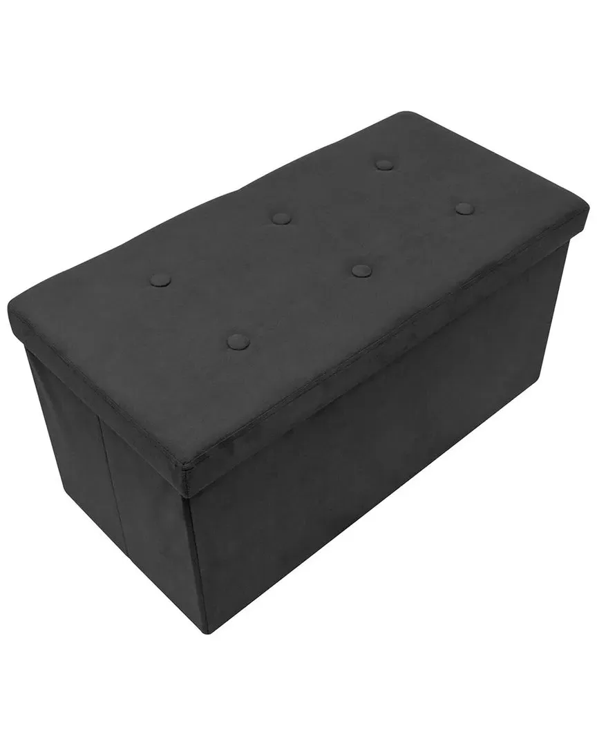 Foldable Storage Bench with Lift-Up Lid - Black, Faux Suede