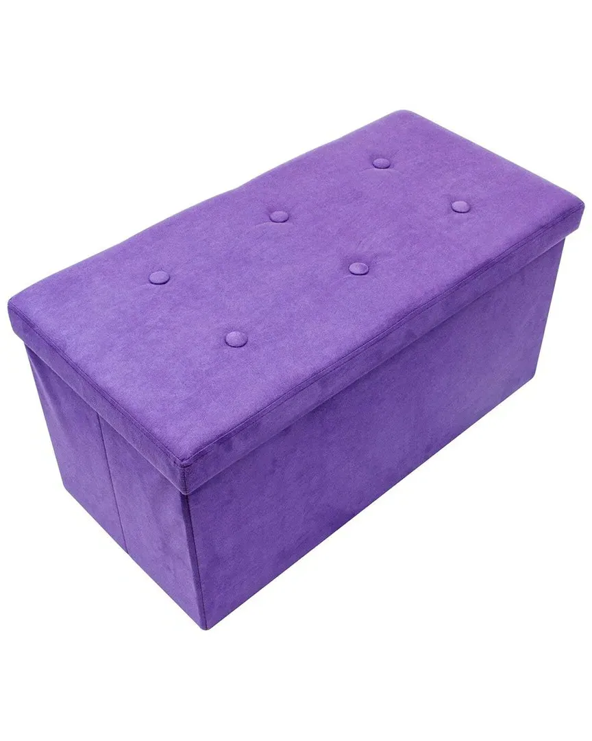 Foldable Storage Bench with Lift-Up Lid - Purple, Faux Suede image