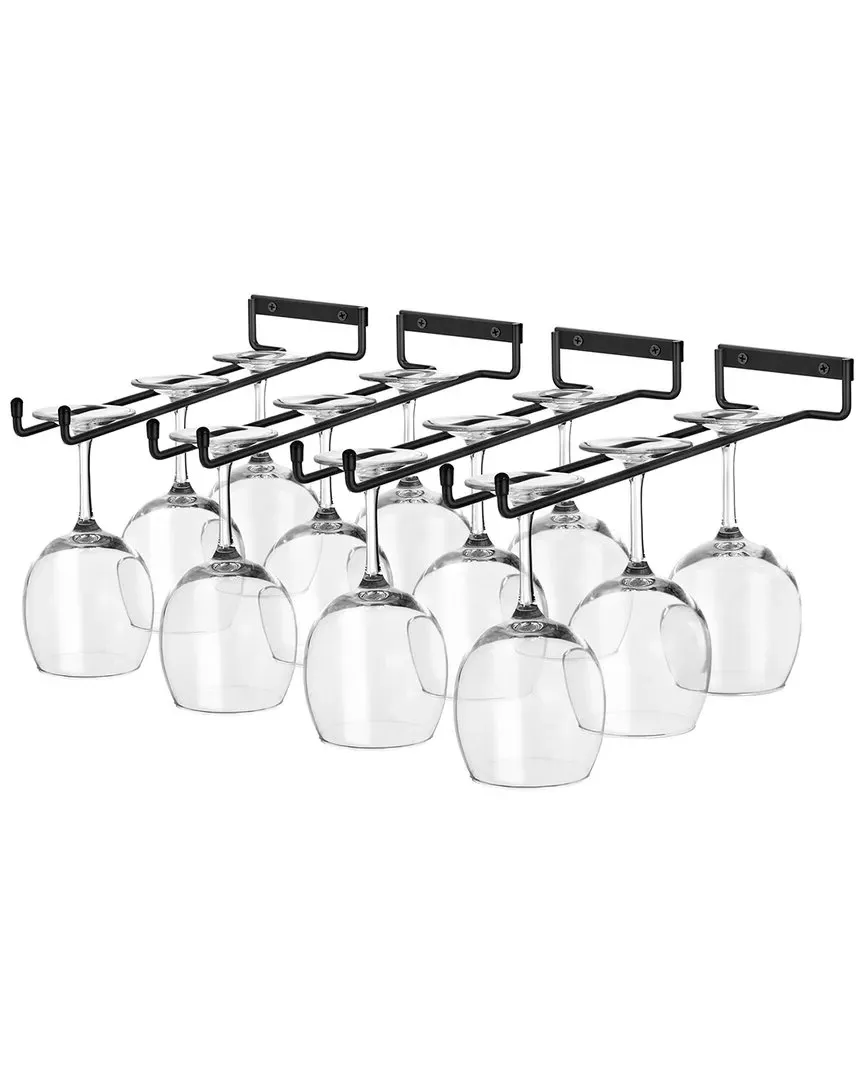 Pack of 4 Wine Glass Racks - Black, Metal image