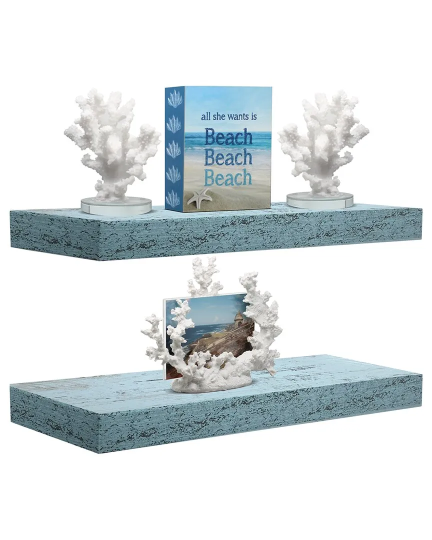 Rectangle Floating Wall Shelves Pack of 2 - Blue, Faux Wood