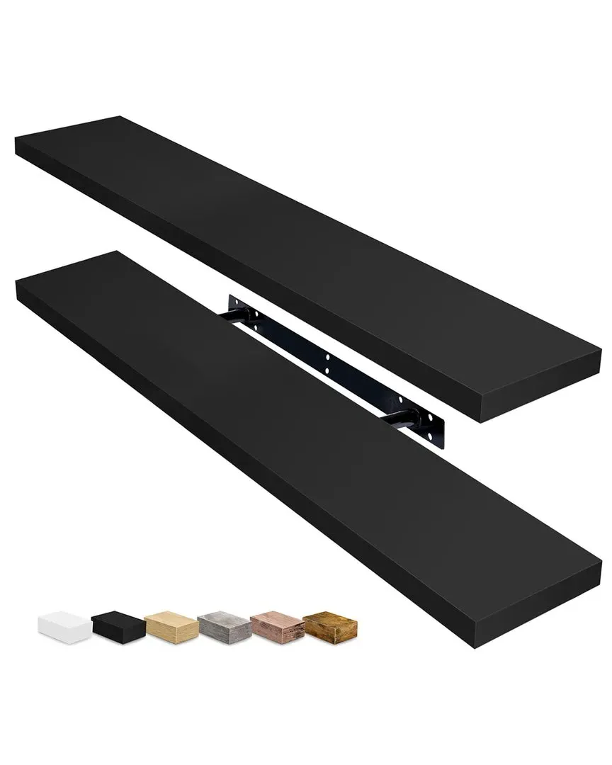 Set of 2 Long Floating Shelves - Black, MDF