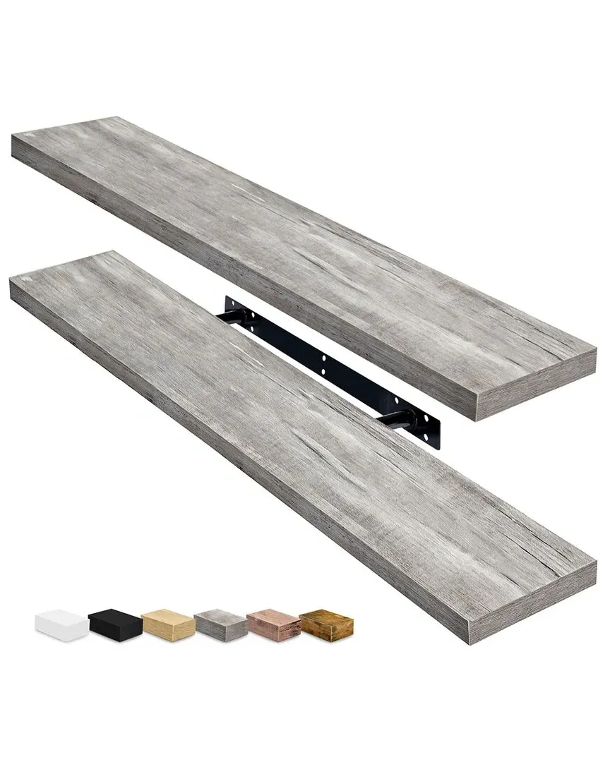 Set of 2 Long Floating Shelves - Grey, MDF