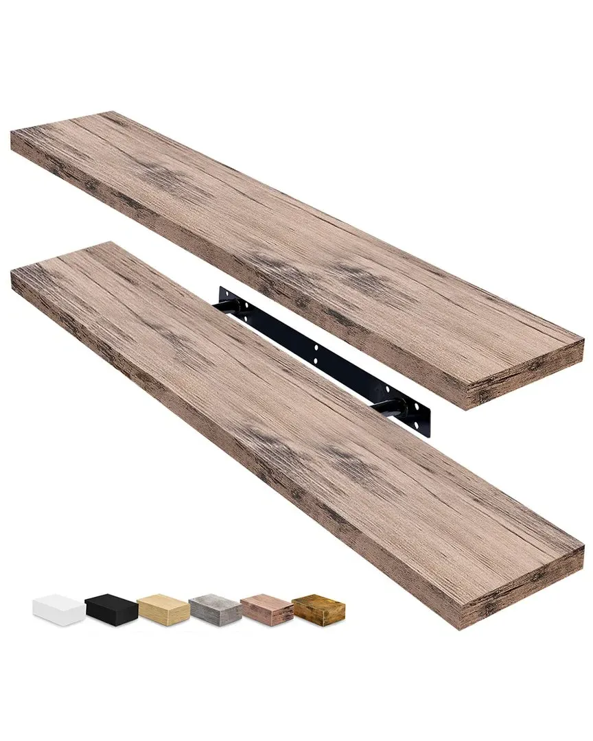 Set of 2 Long Floating Shelves - Mahogany, MDF