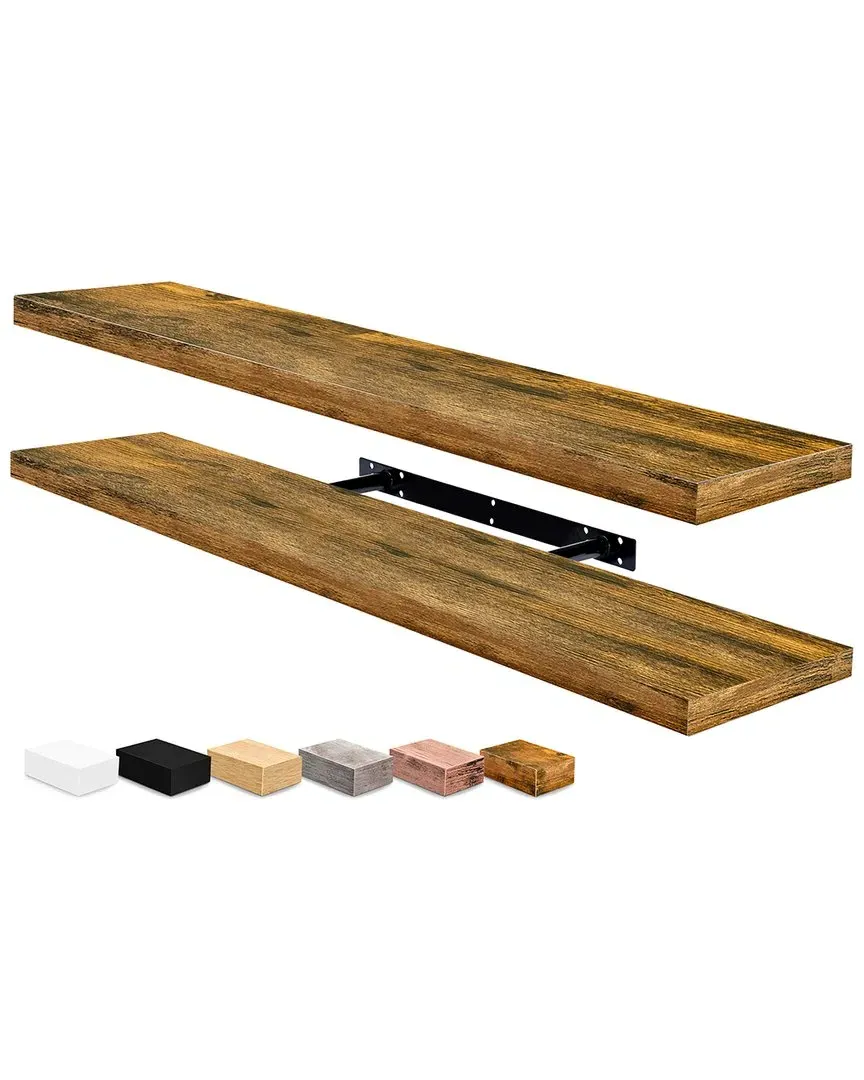 Set of 2 Long Floating Shelves - Walnut, MDF